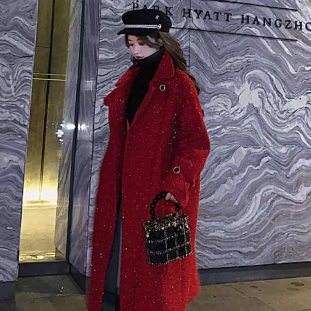 Starry sky silk galaxy Hepburn style knee-length woolen coat