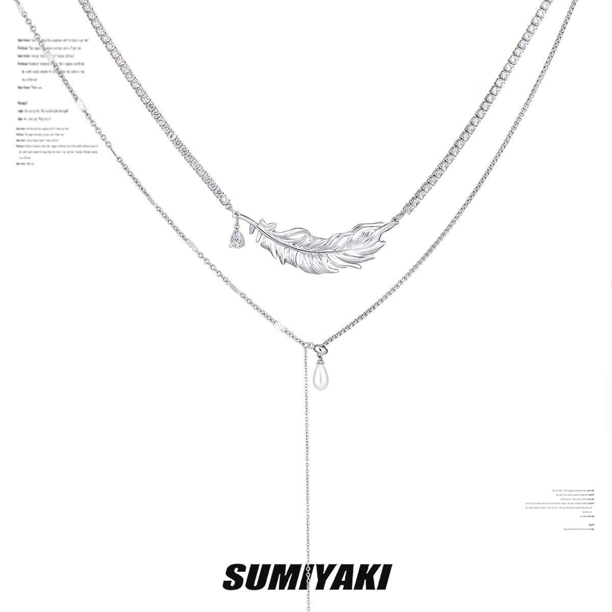 SUMIYAKI フェザーシリーズ ダブルメタルタッセルパールネックレス