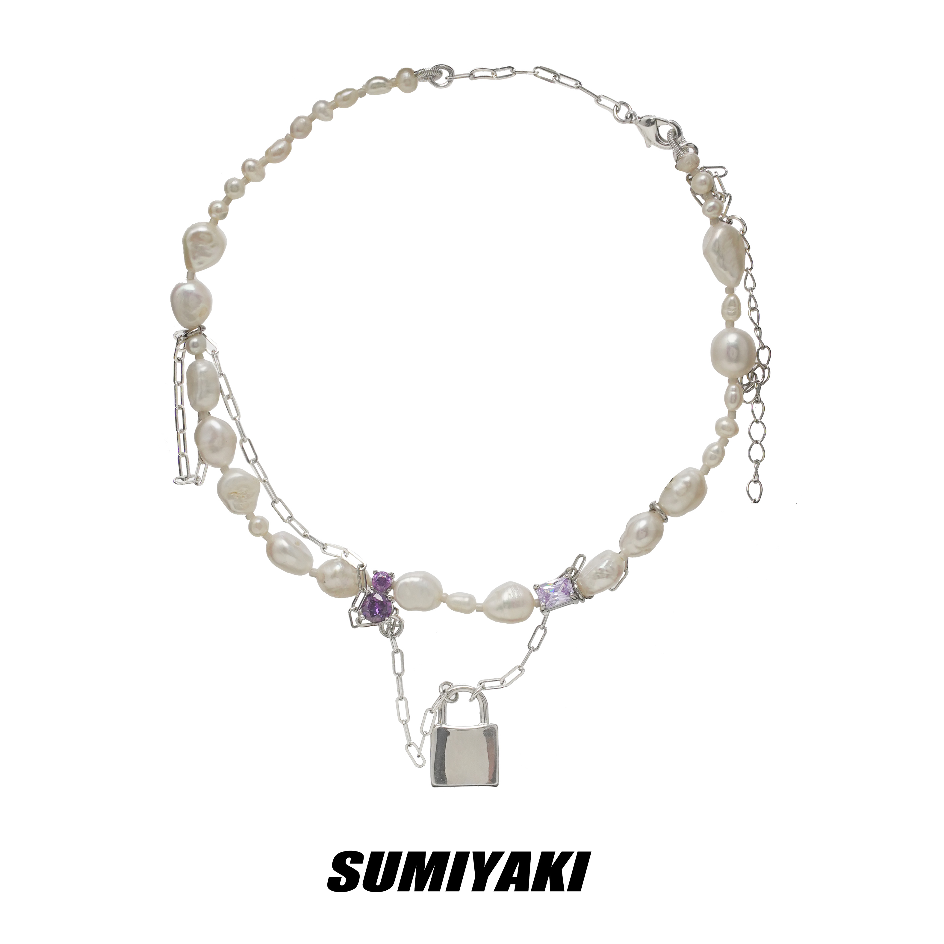 SUMIYAKI SWEET AND COOL GIRL NATURAL PEARL NECKLACE Female Summer Niche Design Sensation Purple Drill Hot Girl y2k collarbone chain