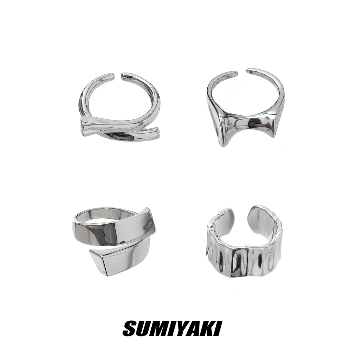 Wear it! SUMIYAKI Original Plate Armor Mirror Ring Combination Niche Design Couple New Open Ring