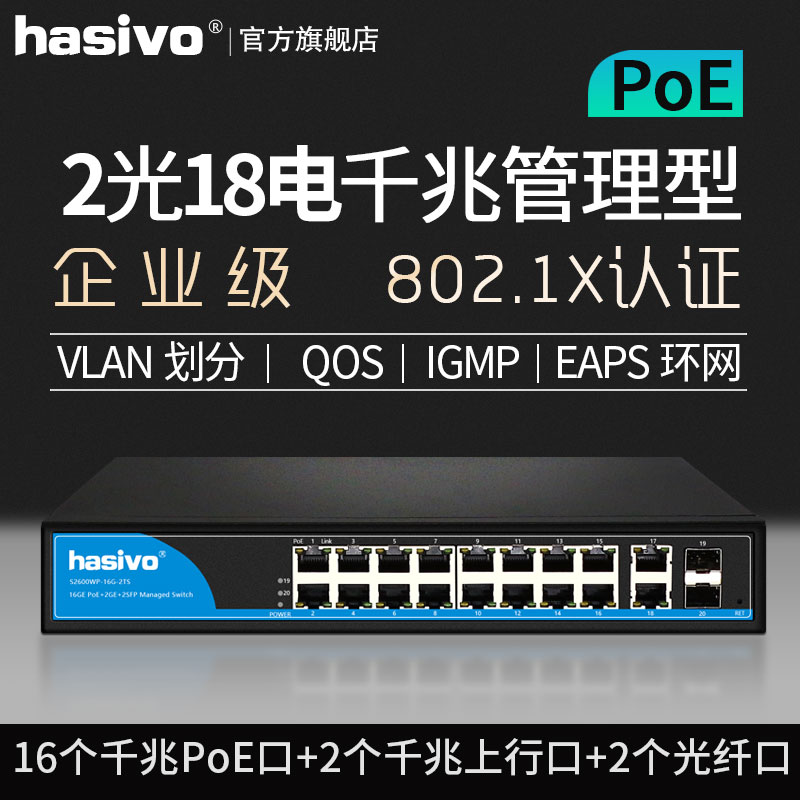 hasivo2 Optical 18 Power Managed POE Switch VLAN Two Layer Tube S2600WP-16G-2TS