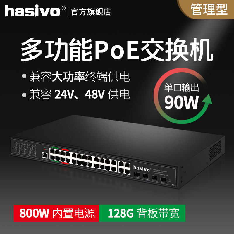 hasivo24-port Gigabit POE switch high power +48V 24V S5800WP-24G-4TC-SUPER