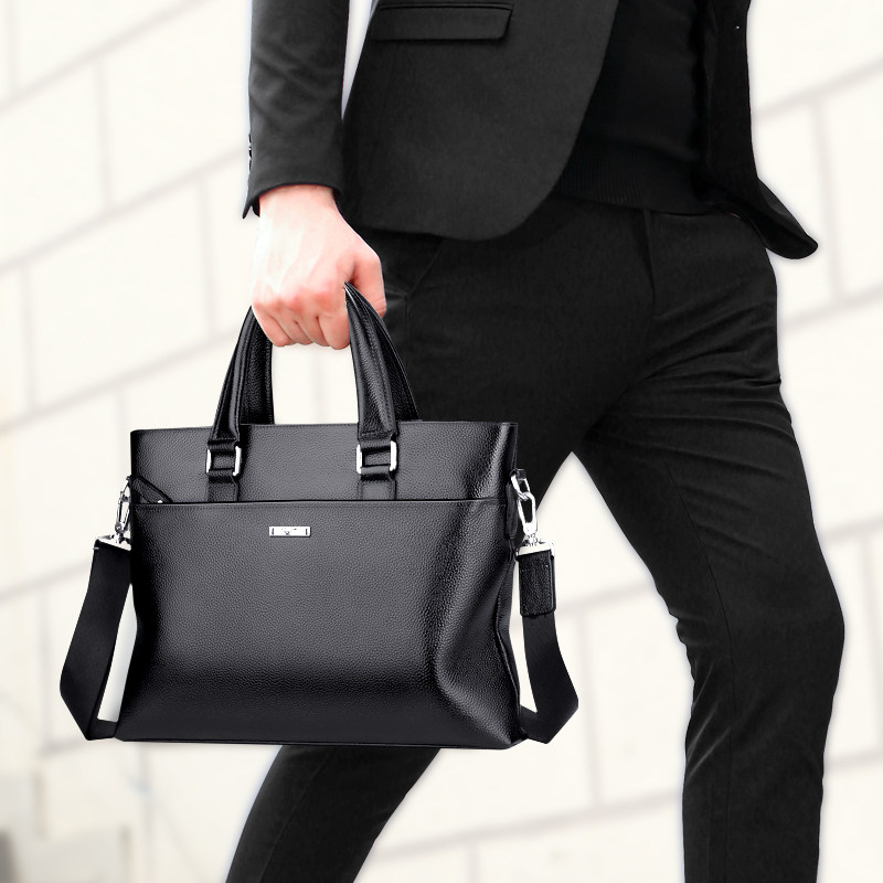 Seven Wolves Men's Handbag Genuine Leather Upscale Fashion Briefcase Men Business Casual Single Shoulder Sloped Satchel Leather