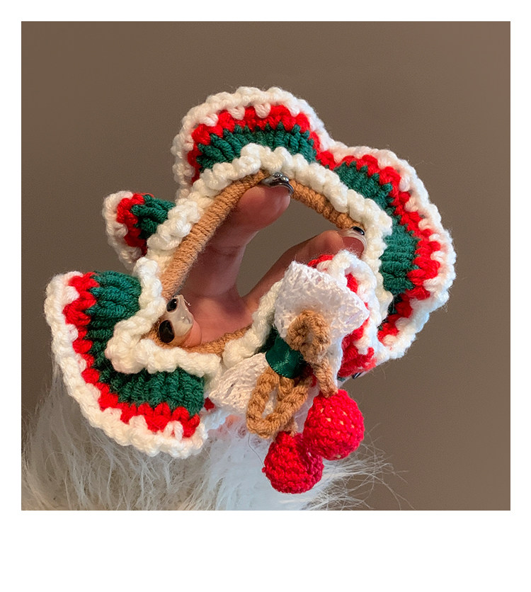 食颜派 圣诞颂歌~红色樱桃针织毛线大肠发圈 1个装【手工钩织的圣诞甜妹密码】