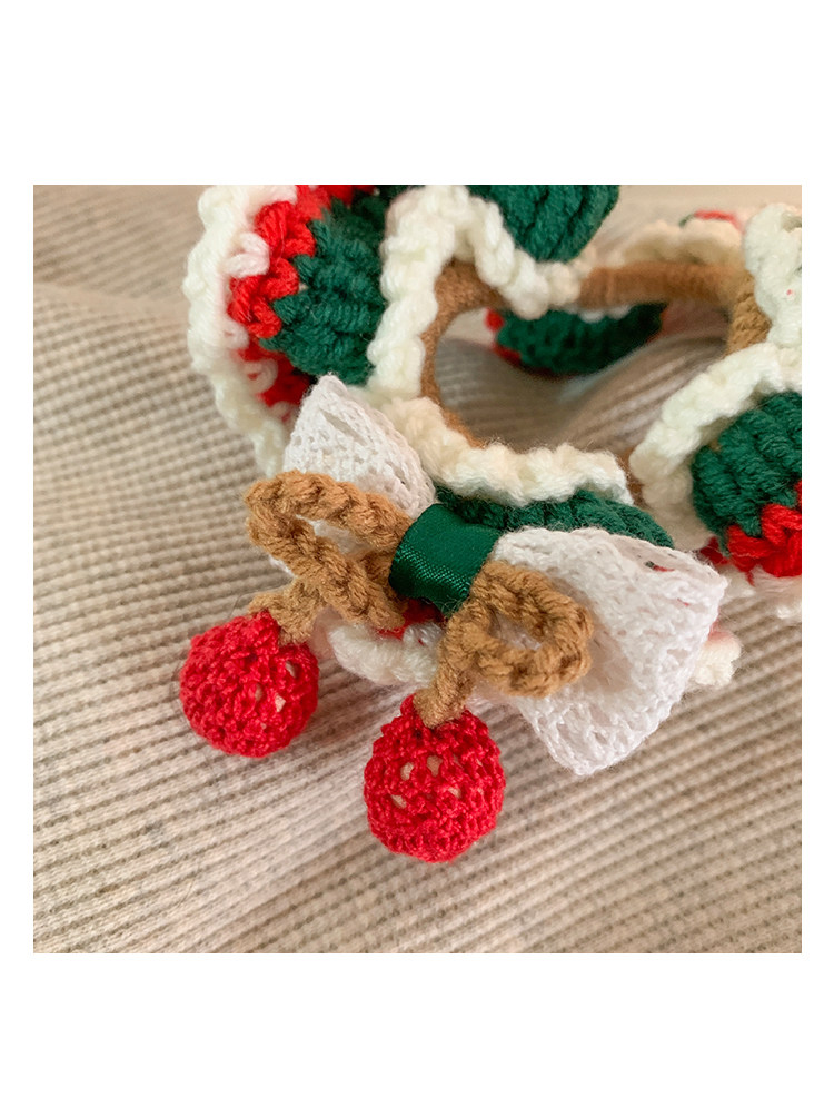 食颜派 圣诞颂歌~红色樱桃针织毛线大肠发圈 1个装【手工钩织的圣诞甜妹密码】