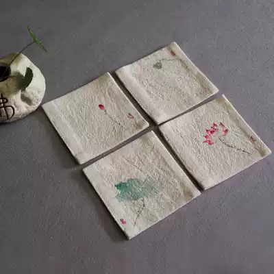 Listen to Zen Pavilion square double cotton hemp coaster fabric insulation Chinese handmade tea mat kung fu tea set accessories promotion
