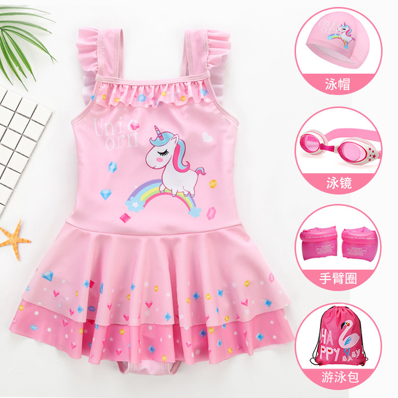 Children's swimsuit girls middle and older children baby princess one-piece swimsuit 2021 new girl sunscreen swimsuit summer