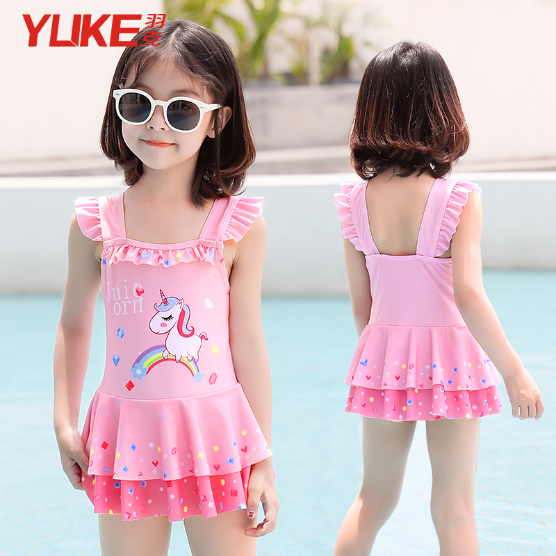 Children's swimsuit girls middle and older children baby princess one ...