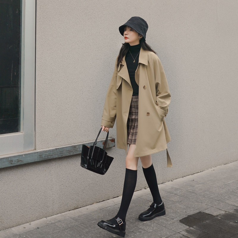 Card its Color Winding Girl Little Subspring Autumn New Korean version Loose College Wind Long Version Cashew's Waist Pop Great Clothes Tide