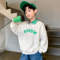Boys sweater spring and autumn models 2022 new boy cotton middle and big childrens tops Korean version of the trendy childrens stand collar trend