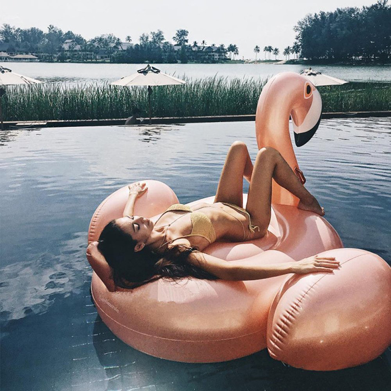 Free electric charging large rose gold flamingo water inflatable mount floating floating bed floating row swimming equipment swimming ring