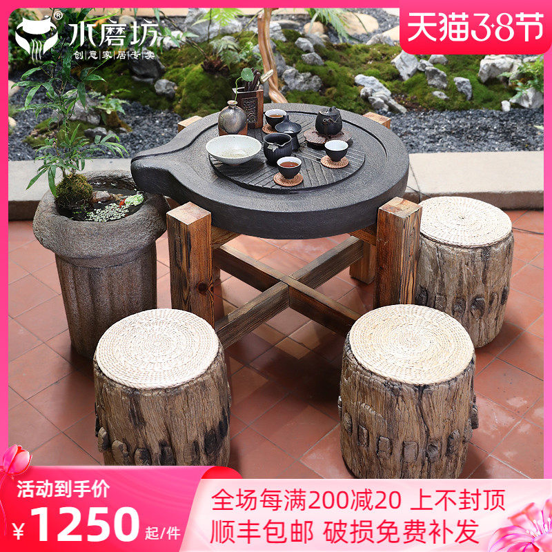 Creative Stone Grinding Tea Tray Tea Tray Tea Table New Chinese Meditation Tea Table Kongfu Tea Table And Chairs Combined Outdoor Home Small Tea Table