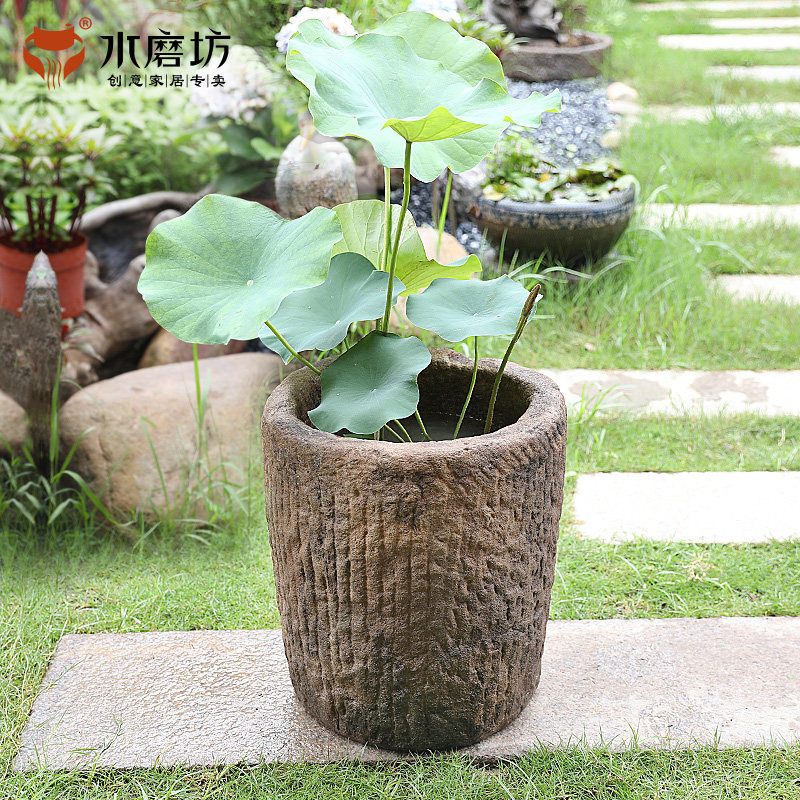 Fields Yard Retro Simulation Wood Flower Pots Flower Case Courtyard Garden Imitation Stone Trough Flower Racks vegetable basin Balcony Decorator