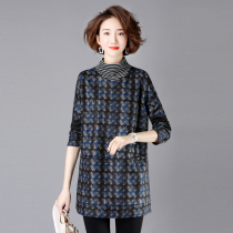 Loose high neck dress 2021 autumn and winter New Large size suit pullover fake two long sleeve thousand bird grid bottom skirt