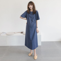 Maternity dress long over the knee summer short-sleeved cotton top fashion personality simple loose casual T-shirt skirt