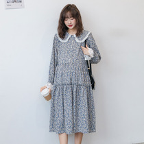 French Romance~2021 Autumn Maternity Dress Korean Version Doll Collar Floral Chiffon Outing Breastfeeding Skirt Spring Tide