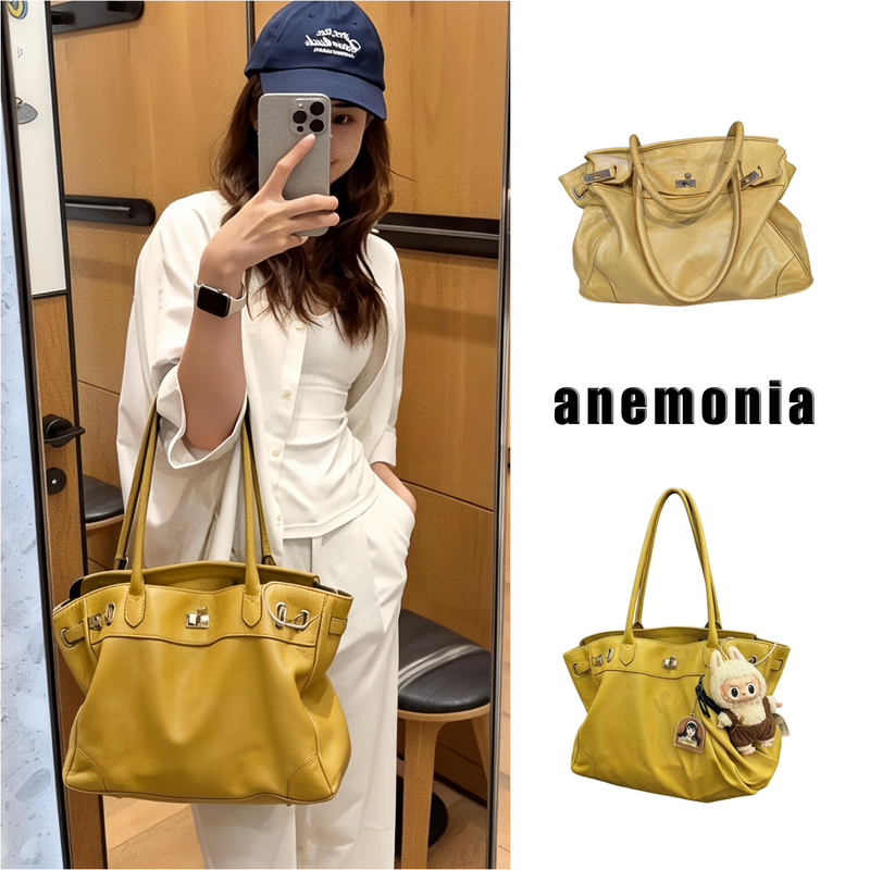 German Niche Brand Anemonia Vintage Sheepskin Tote Bag Firkin Old Money Style Shoulder Bag Distressed Underarm Bag
