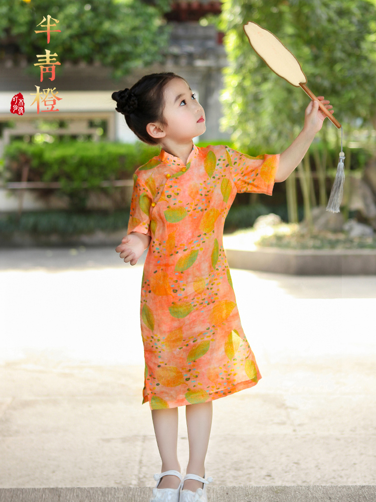 Original girls Cheongsam summer children's Chinese style modified Tang dress skirt Hanfu dress baby summer thin section