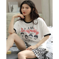 2022 new sleepwear women Summer slim Pure Cotton Short Sleeve Net Red Pops cute Japanese Department can wear two suits outside