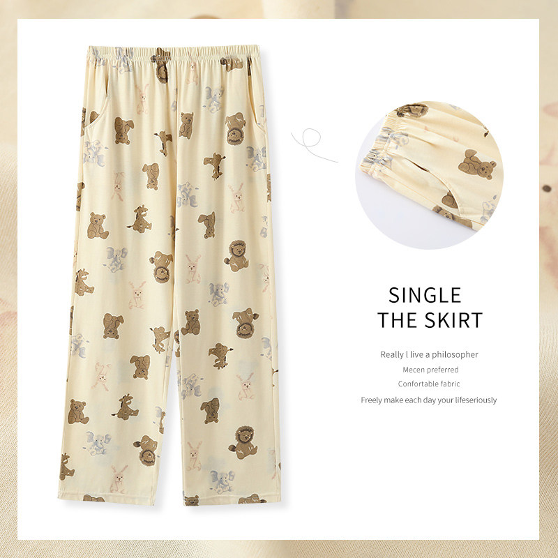 New Frontier Cotton Sleeping Pants Woman Summer Thin pure cotton long pants Cartoon cute and comfortable pro-skin casual can be worn out of the home pants