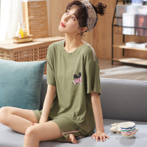 Sleepwear Lady Summer 2021 New Pure Cotton Short Sleeves Thin Loose cute and sweet and outside wearing round collar home Suits Suit
