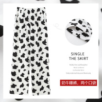 Dairy Cow Sleeping Pants Female Summer Single Strip Pure Cotton Thin Trousers Long Pants Loose Large Code Day Ensemble Extractable Full Cotton Spring Autumn Home Pants