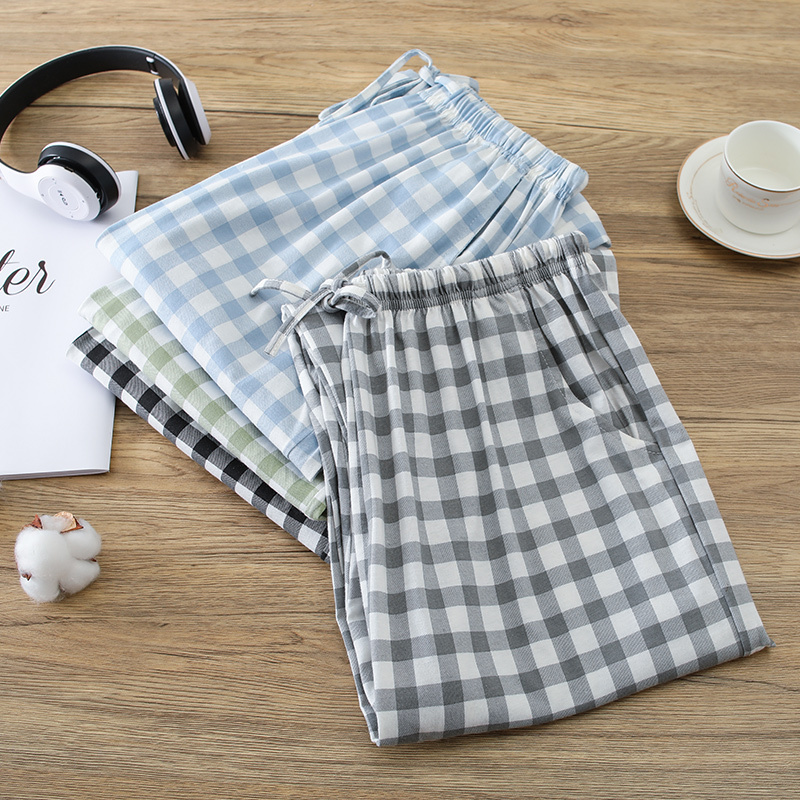 Xinjiang Cotton Women's Pajama Pants, Pure Cotton Long Pants, Summer Thin Style with Drawstring, Japanese Plaid, Can Be Worn Outside, Casual Home Pants for Spring and Autumn