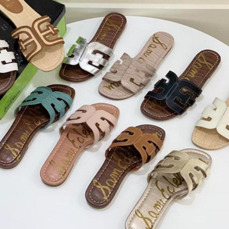 Summer New Style Genuine Leather Flat Sandals for Women, Slip-On Soft-Soled Non-Slip Slippers, Women's H Sandals for Outdoor Wear, Beach Shoes