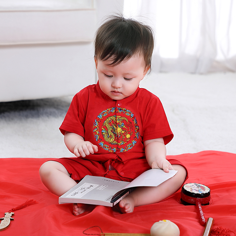 Full Moon Baby Clothes Summer Pure Cotton Short Sleeve Baby Gown 100 Days Newborns Dress Boy Catch of the Week