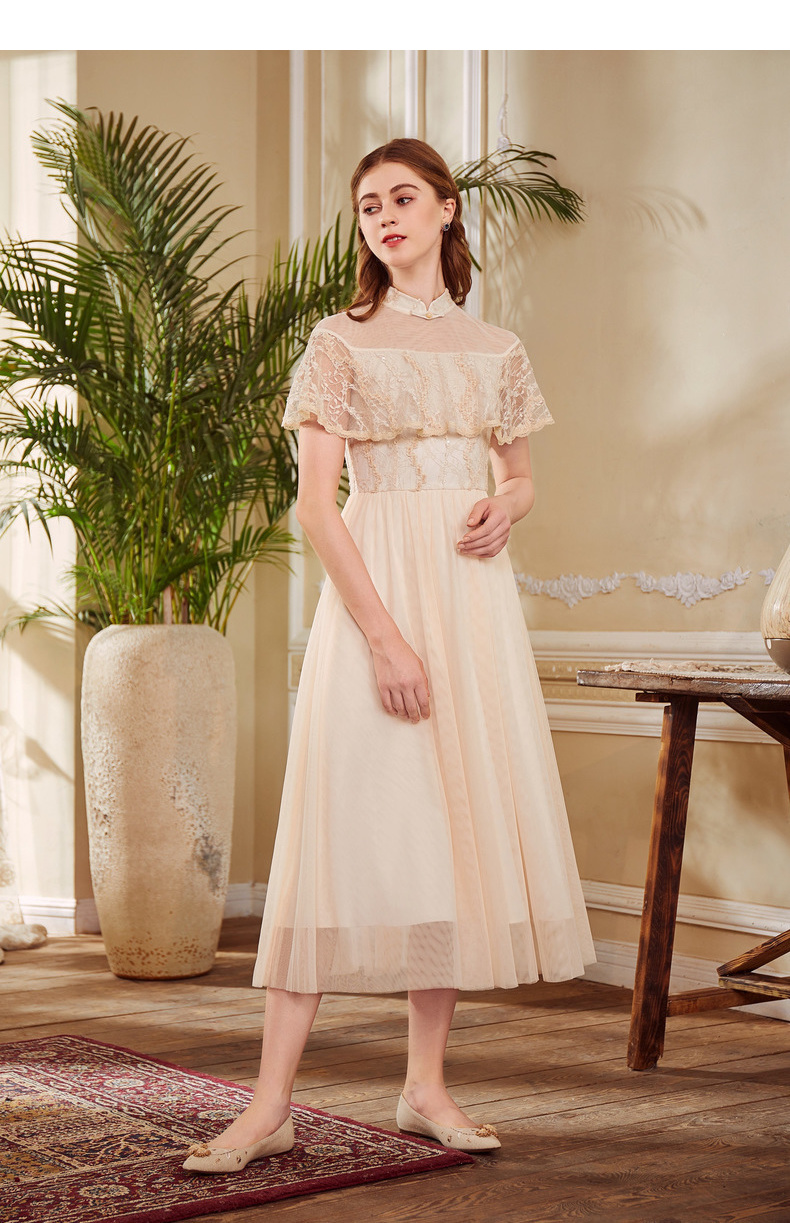 Stubborn 2019 hè mới khóa retro khóa thắt lưng Đầm công chúa lưới đầm GZ19BLQ4353 - Sản phẩm HOT váy trễ vai trắng