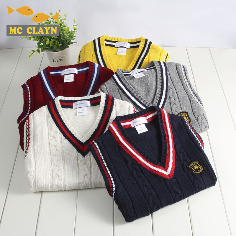 Children's wool vest Autumn and winter boys and girls students knitted vest Baby waistcoat warm sweater School uniform class uniform