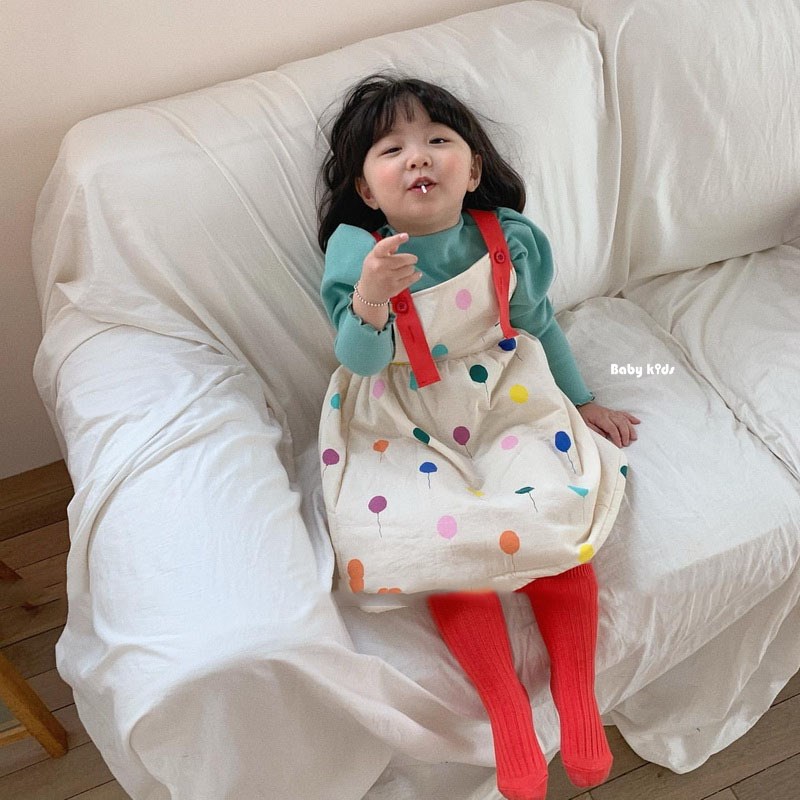 South Korean children's clothing girl's autumn and half-height collar lace doll sleeve bottom-shirt female baby braces skirt girl suit tide 