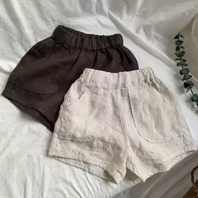 Korean children's clothing summer men's and women's linen large pockets casual shorts Baby children neutral cool all-match pants