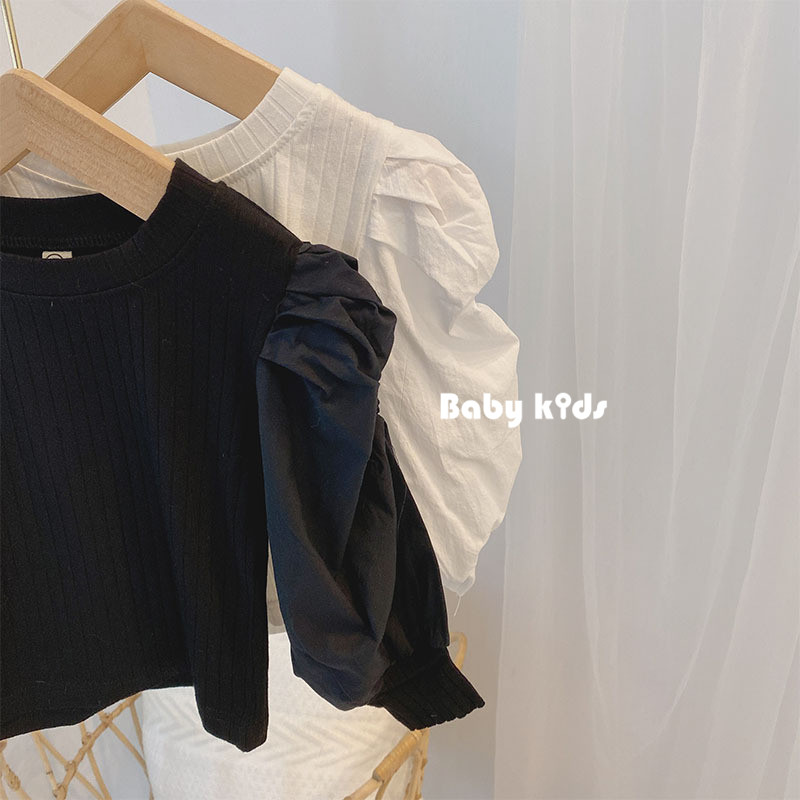 2021 Spring New Children 100 Hitch Fashion Pure Cotton Bubble Cuff Blouse Girl Foreign Pie Undershirt Baby T-Shirt