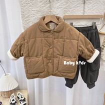 Korean children's clothing 2022 autumn winter boys and girls add velvet cotton clothes baby thickened coat children's pure-colored Korean cotton clothes