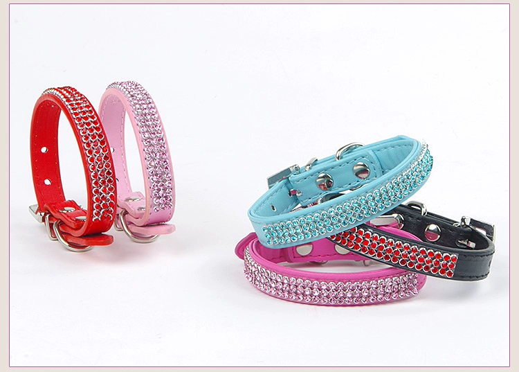 Pet PU da dễ thương rhinestone kim cương màu con chó cổ áo chó con vòng cổ mèo cổ vật nuôi cần thiết hàng ngày