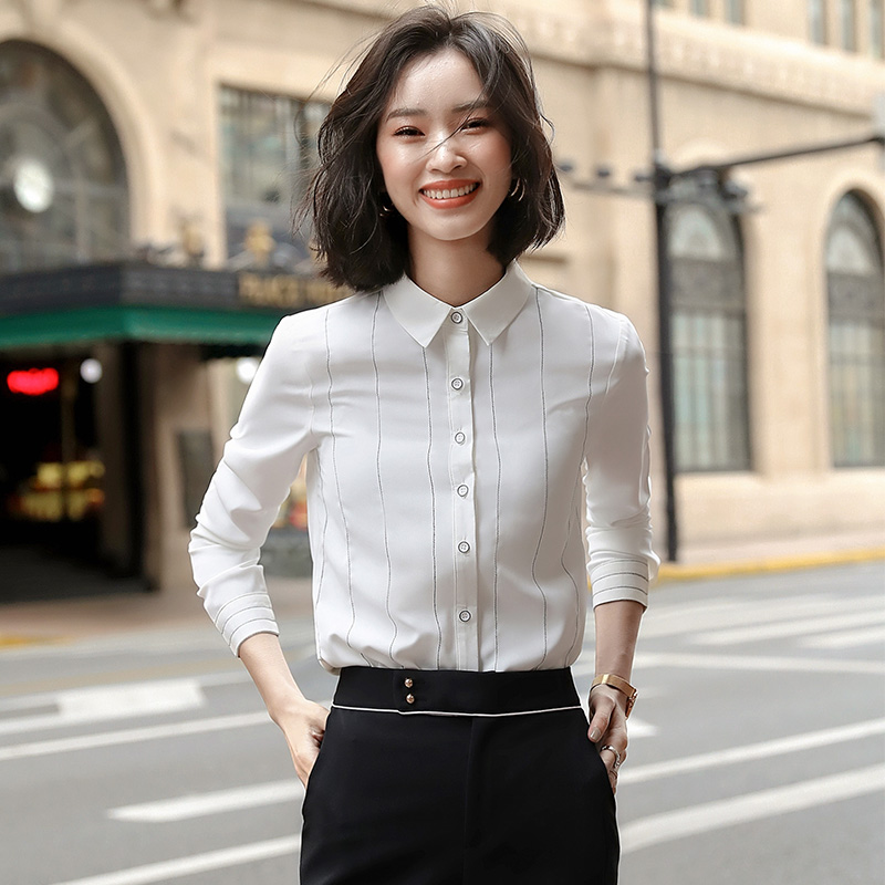 Fashion striped shirt women Autumn 2020 New temperament slim long sleeve shirt plus trousers two-piece business