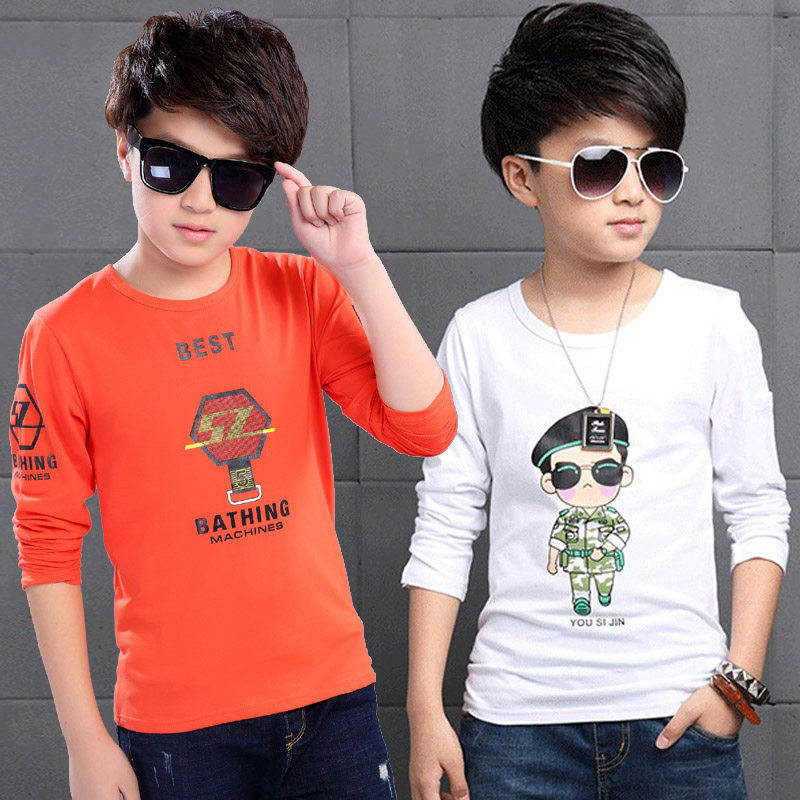 2022 new boys' long-sleeved T-shirt autumn clothing children's middle and big children's cotton white bottoming shirt boys spring and autumn tops 7