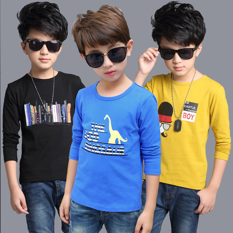 Boys T-shirts long-sleeved cotton 4 children 5 spring clothes 7 bottoming shirts 9 middle-aged children ten years old 12 children's tops 8 outer wear