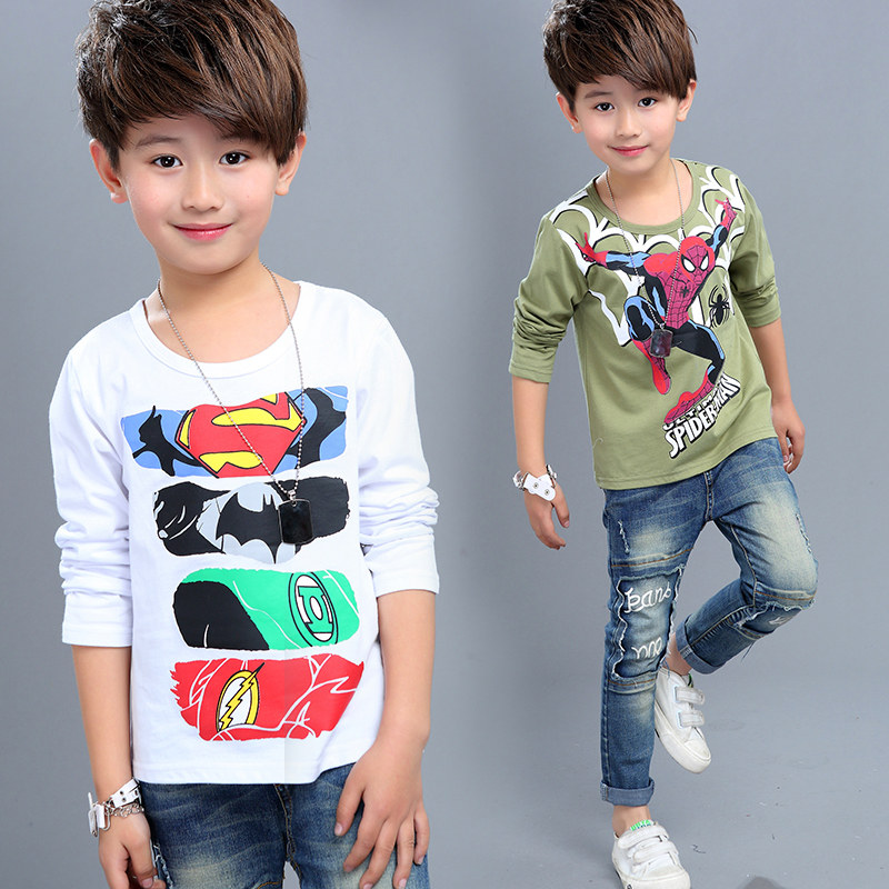 Boys T-Shirts Long Sleeves Underwear 7-9 Spring Clothes 6 Middle-aged Children's Round Neck Cotton Children's Casual T-Shirts White Tops 5