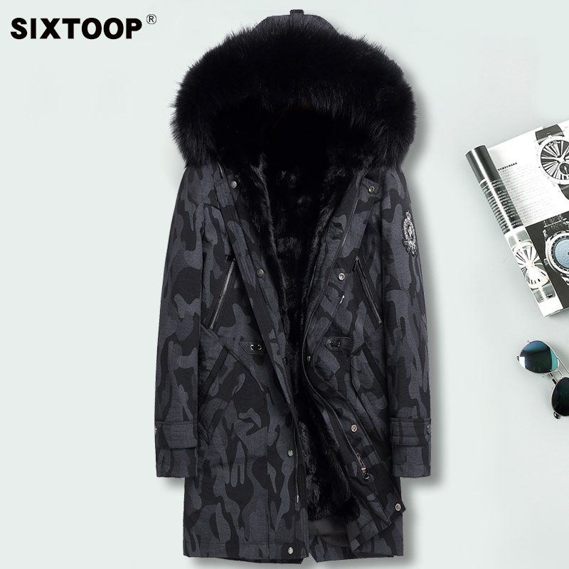 Six toop full mink liner parka men's medium and long rabbit fur sleeve fox fur collar hooded winter coat