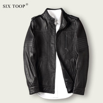 six toop spring and autumn mens top leather jacket mens stand collar leather jacket motorcycle sheep leather single leather jacket