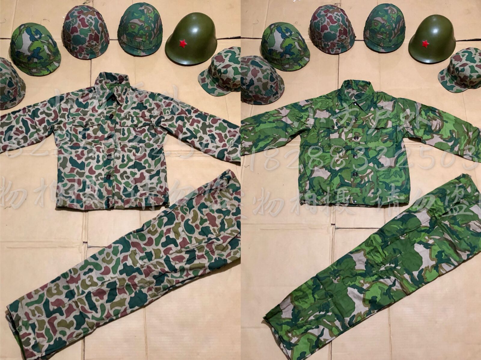 Early large five-leaf double-sided camouflage camouflage clothes 81-81-style double-sided helmet version camouflage clothing with helmet