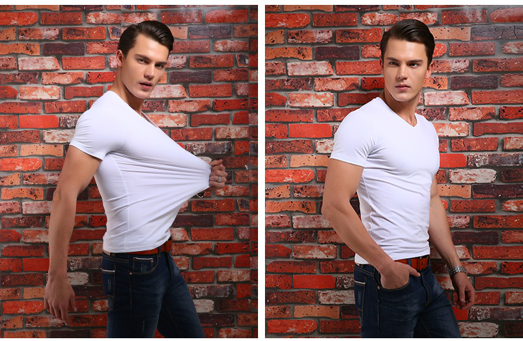 Mùi màu rắn cotton ngắn tay nam T-shirt thủy triều Slim V-cổ vest mùa hè size lớn áo lót cho con bú