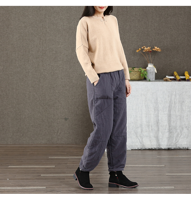 Pu Xi mới thun thun cotton chần cotton quần nữ dày quần cotton ấm áp mùa thu và đông show quần harem quần bò rách nữ