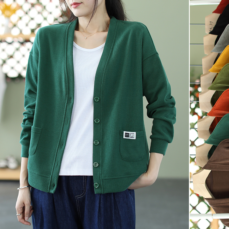 Vintage-Style V-Neck Cardigan 2026 Spring Loose Button-Up Long-Sleeve Sweatshirt Short Jacket Women's Top