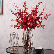High-grade gold light luxury glass vase ornaments living room flower arrangement dining table decoration dancing orchid simulation flower high quality