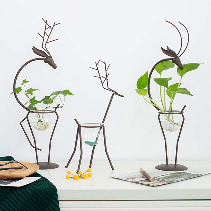 Such as a flower creative green dill hydroponic glass vase room bedroom Wrought iron small ornaments desktop decoration