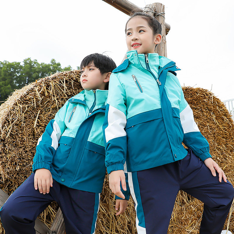 Large size yard autumn winter Youth submachine clothes suit primary and middle school students' school uniforms three sets of children's class clothes garden clothing anti-cold