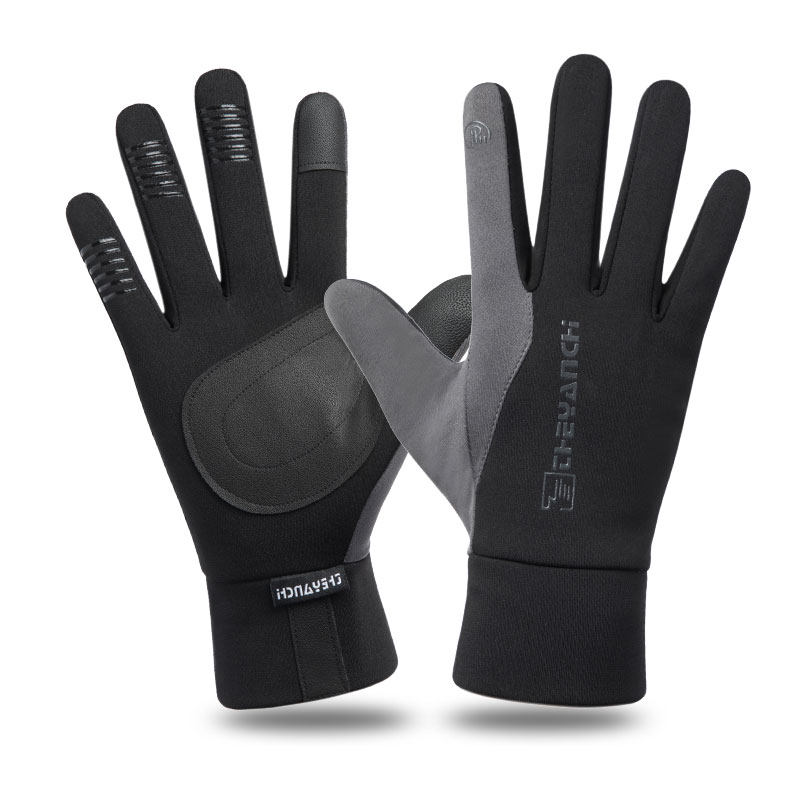 Winter gloves male and female outdoor sports running fitness riding winter warm and velvety full finger touch screen windproof and cold proof